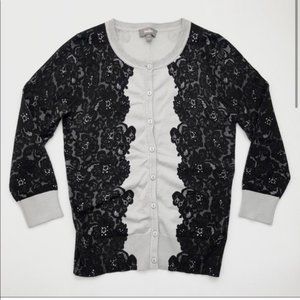 Neiman Marcus Bracelet Sleeve Lace Print Cardigan